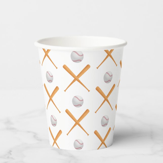 Batter Up Baseball Sports Pattern Paper Cups (Front)