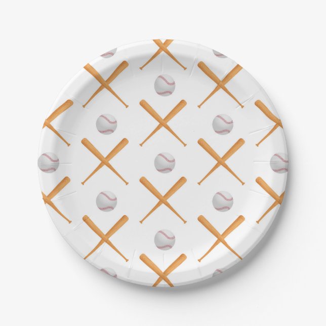 Batter Up Baseball Sports Pattern Paper Plate (Front)