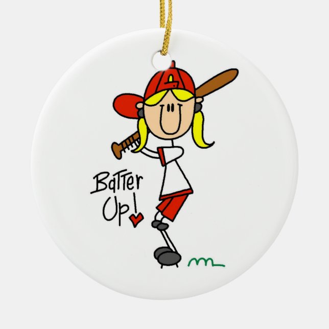 Batter Up Girls Baseball T-shirts and Gifts Ceramic Ornament (Front)
