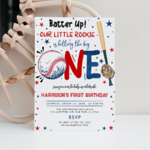 Batter Up Our Little Rookie Baseball 1st Birthday Invitation