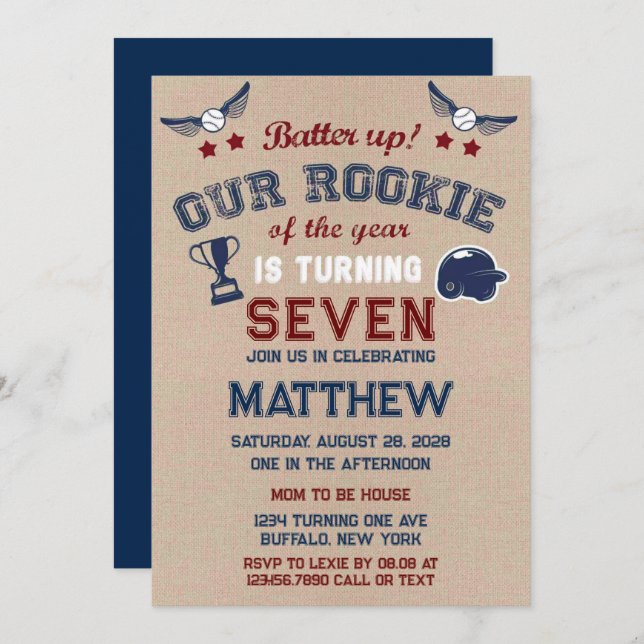 Batter Up Our Little Rookie Is Turning Add Age Inv Invitation (Front/Back)