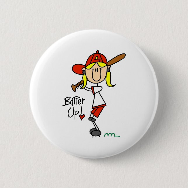 Batter Up! Softball Stick Figure Button (Front)