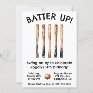 Batter Up!  Swing on By! Baseball Birthday Party Invitation