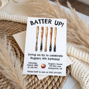 Batter Up!  Swing on By! Baseball Birthday Party Invitation