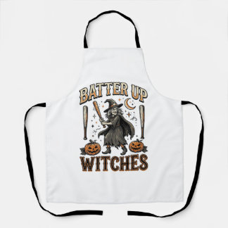 Batter Up Witches Vintage Halloween Baseball Desig Apron