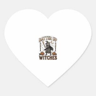 Batter Up Witches Vintage Halloween Baseball Desig Heart Sticker