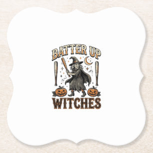 Batter Up Witches Vintage Halloween Baseball Desig Paper Coaster