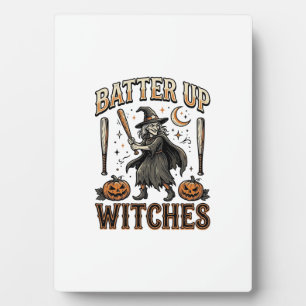 Batter Up Witches Vintage Halloween Baseball Desig Plaque