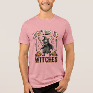 Batter Up Witches Vintage Halloween Baseball Desig Tri-Blend Shirt