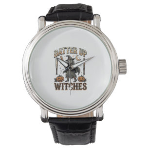 Batter Up Witches Vintage Halloween Baseball Desig Watch