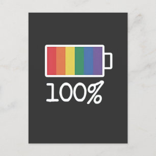 Battery 100% Gay Funny LGBT Pride Month Equality  Announcement Postcard