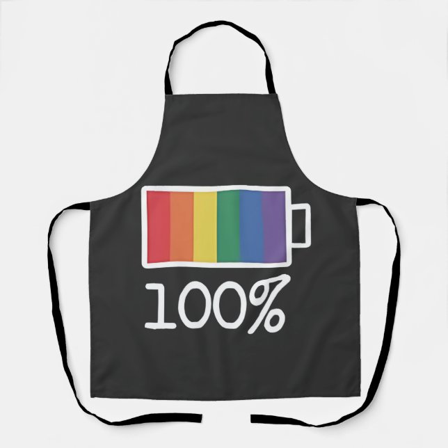 Battery 100% Gay Funny LGBT Pride Month Equality  Apron (Front)