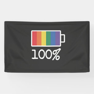 Battery 100% Gay Funny LGBT Pride Month Equality Banner