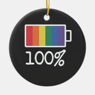Battery 100% Gay Funny LGBT Pride Month Equality  Ceramic Ornament