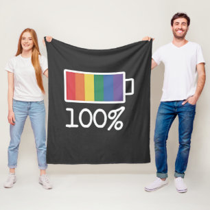 Battery 100% Gay Funny LGBT Pride Month Equality Fleece Blanket