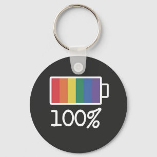 Battery 100% Gay Funny LGBT Pride Month Equality  Key Ring