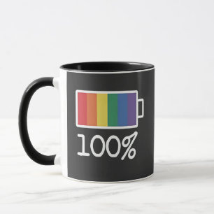 Battery 100% Gay Funny LGBT Pride Month Equality Mug