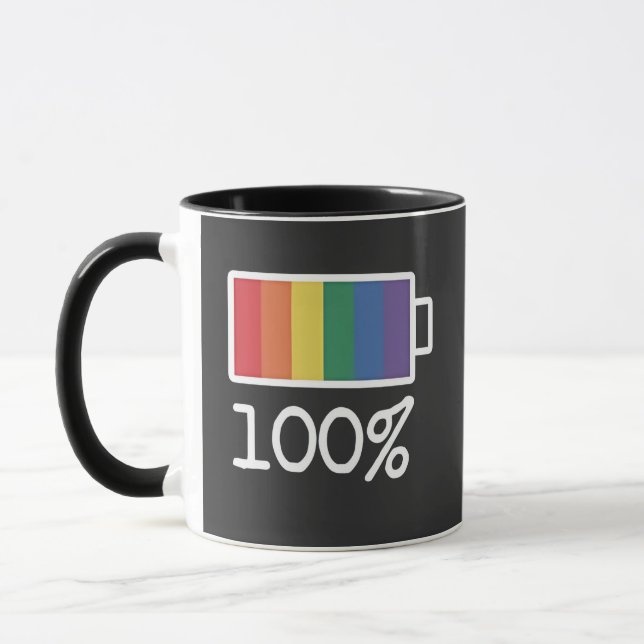Battery 100% Gay Funny LGBT Pride Month Equality  Mug (Left)