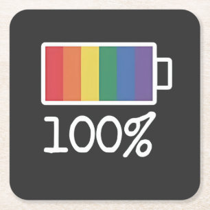 Battery 100% Gay Funny LGBT Pride Month Equality  Square Paper Coaster