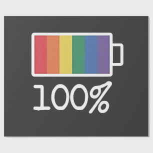 Battery 100% Gay Funny LGBT Pride Month Equality  Wrapping Paper
