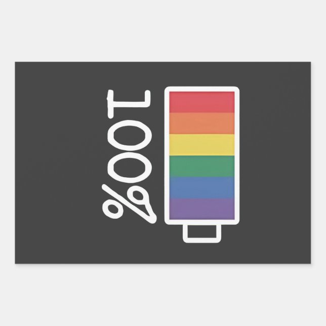 Battery 100% Gay Funny LGBT Pride Month Equality  Wrapping Paper Sheet (Front)