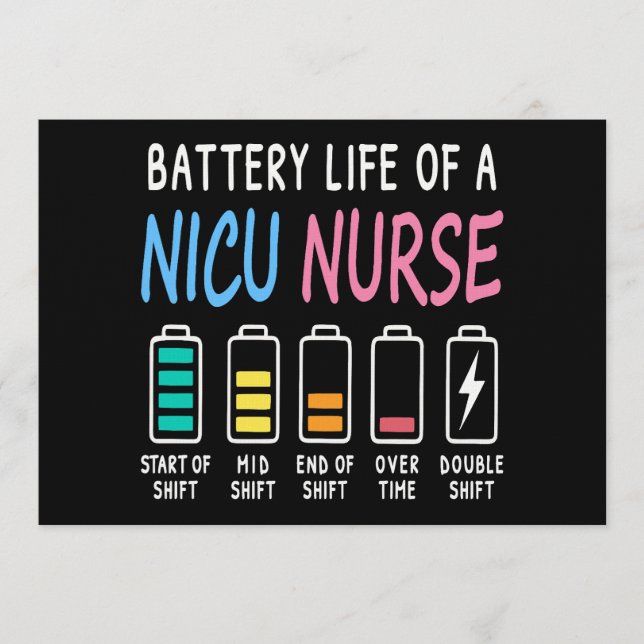 Battery life of a NICU nurse humor level Invitation (Front)