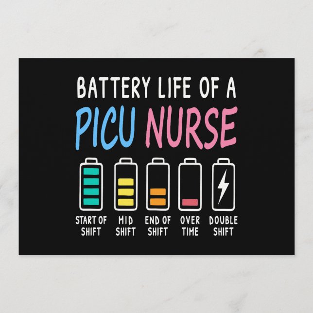 Battery life of a PICU nurse humor chart Invitation (Front)
