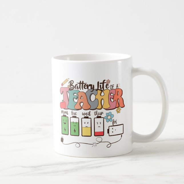 Battery Life of a Teacher – Relatable Educator Coffee Mug (Right)