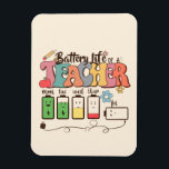 Battery Life of a Teacher – Relatable Educator Magnet<br><div class="desc">This funny and relatable magnet features the phrase "Battery Life of a Teacher" with batteries showing different levels of charge—fully charged in the morning,  drained by the afternoon! A perfect gift for teachers,  educators,  professors,  and school staff who power through their day with dedication and passion.</div>