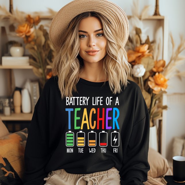 Battery Life of a Teacher Women's Sweatshirt (Personalize this cute battery life of a teacher sweatshirt. )