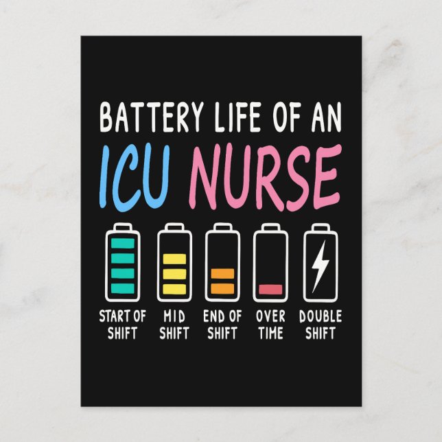 Battery life of an ICU nurse humor chart Postcard (Front)