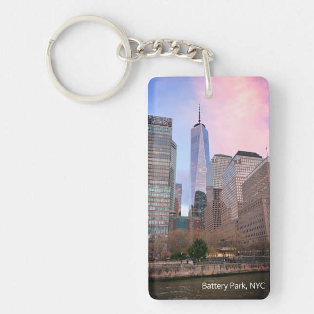 Battery Park from Staten Island Ferry NYC Postcard Key Ring (Front)