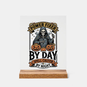 Battery Repair Witch Funny Halloween Technician Sh Acrylic Sign