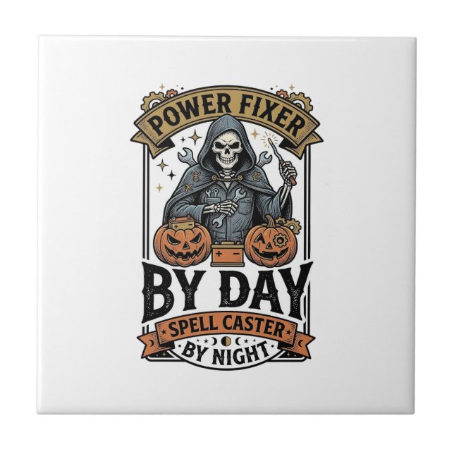 Battery Repair Witch Funny Halloween Technician Sh Ceramic Tile (Front)