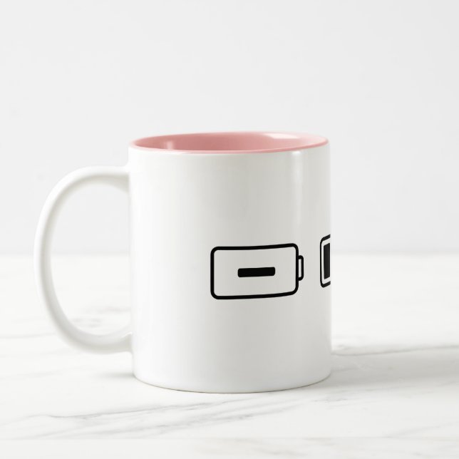 Battery Status: Empty, Charging, Broken Two-Tone Coffee Mug (Left)