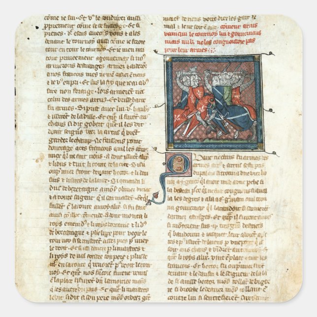 Battle between knights, from 'Roman d'Artus' Square Sticker (Front)