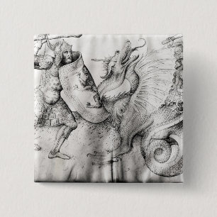 Battle between warriors and a dragon, c.1450 15 cm square badge