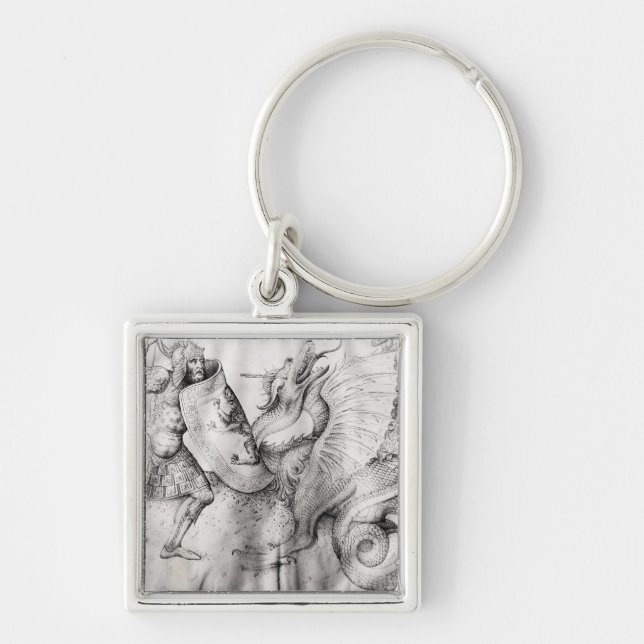 Battle between warriors and a dragon, c.1450 key ring (Front)
