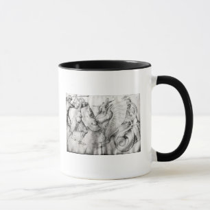 Battle between warriors and a dragon, c.1450 mug