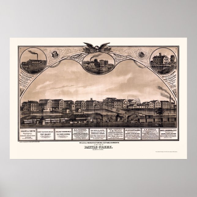 Battle Creek, MI Panoramic Map - 1869 Poster (Front)