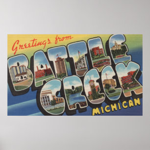 Battle Creek, Michigan - Large Letter Scenes Poster