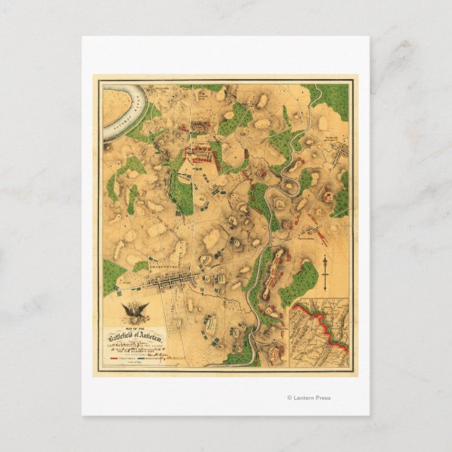 Battle of Antietam - Civil War Panoramic Map 3 Postcard (Front)