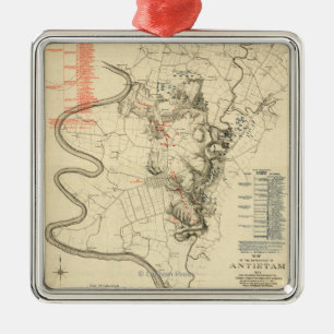 Battle of Antietam - Civil War Panoramic Map 4 Metal Tree Decoration