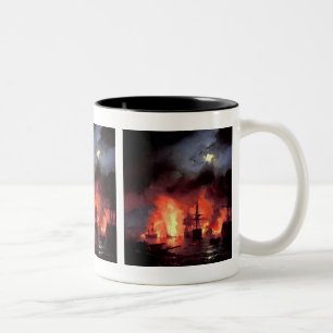 Battle of Cesme at Night Two-Tone Coffee Mug