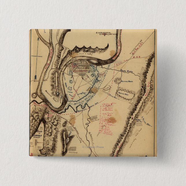 Battle of Chickamauga - Civil War Panoramic Map 4 15 Cm Square Badge (Front)
