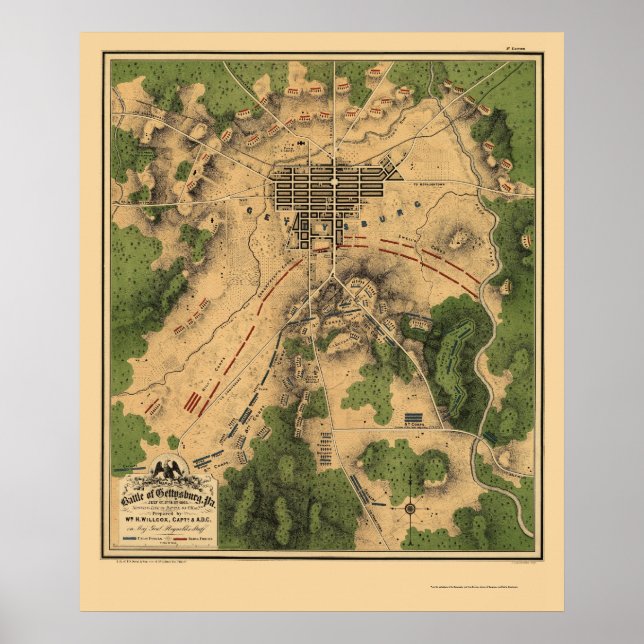 Battle of Gettysburg, PA Panoramic Map - 1863 Poster (Front)
