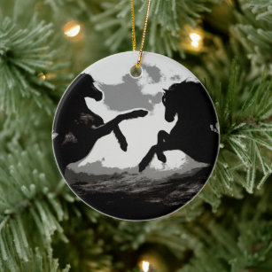 Rearing Black Stallion Christmas Tree Bauble Decoration Gift AH-3CB 