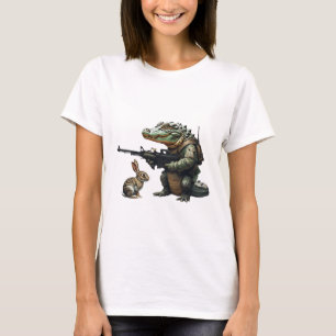 Battle-Ready Alligator and Curious Rabbit T-Shirt