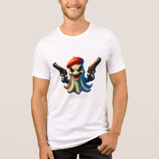 Battle-Ready Ghost Tee – Funny Armed Cartoon Ghost