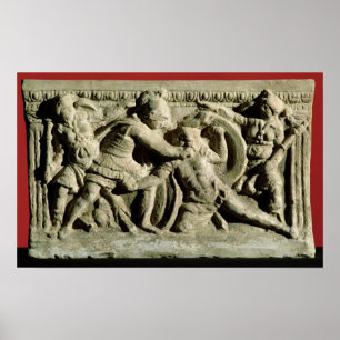 Battle scene from a cinerary urn, Etruscan Poster